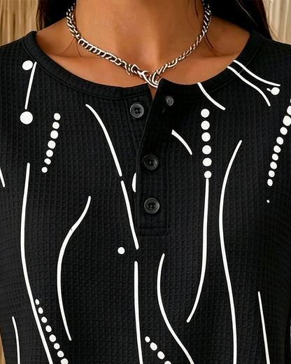 Camiseta de mujer de manga corta con estampado gráfico y botones