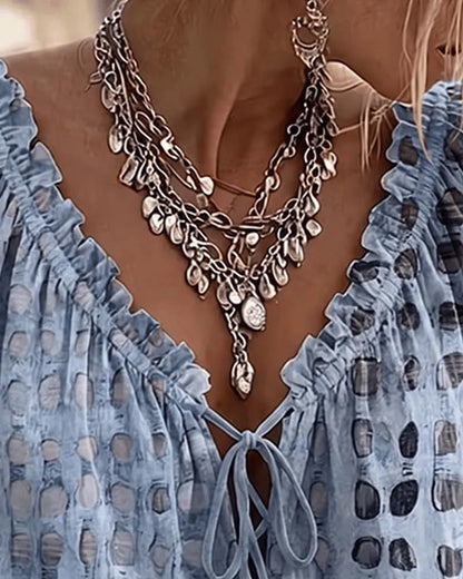 Blusa mujer de lunares con escote en V y cordón ajustable