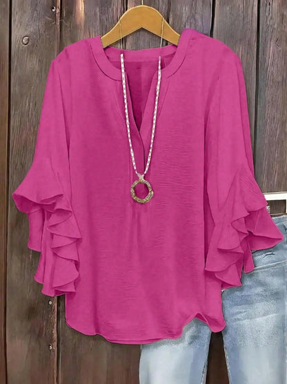 Blusa para mujer con escote en V y mangas acampanadas
