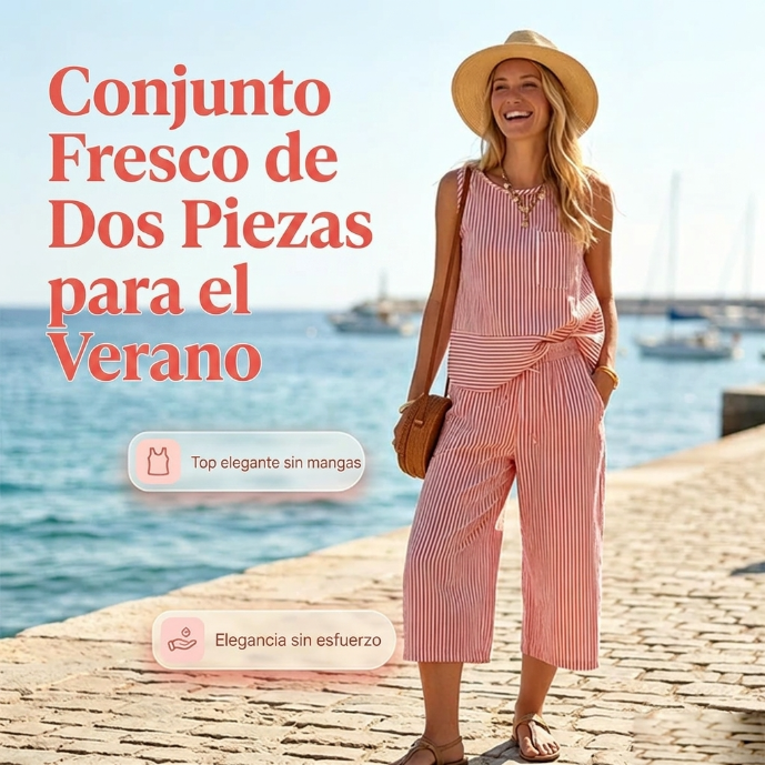 Conjunto de viscosa a rayas con pantalón capri casual verano