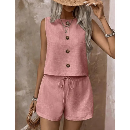Conjunto para mujer con top sin mangas y pantalón corto ajustable