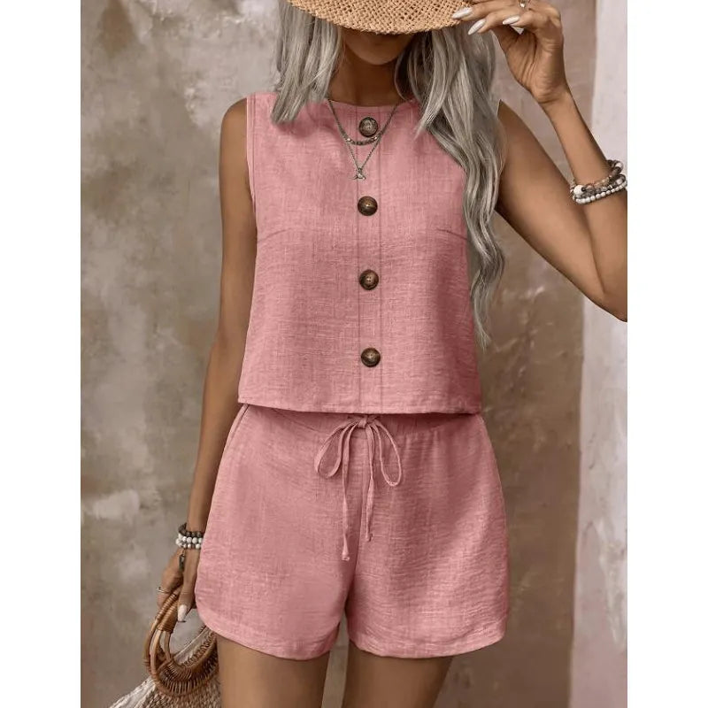 Conjunto para mujer con top sin mangas y pantalón corto ajustable