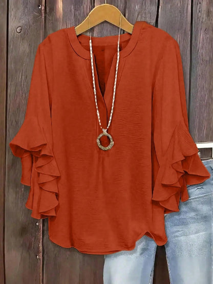 Blusa para mujer con escote en V y mangas acampanadas
