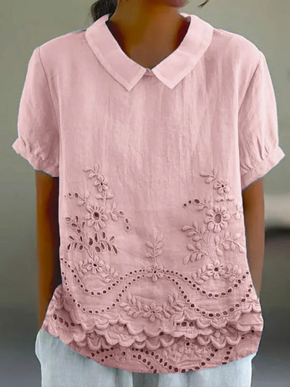 Blusa con cuello bordado calado – Dulce estilo veraniego
