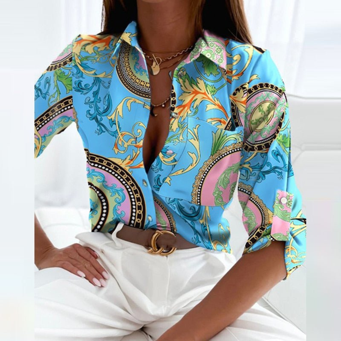 Gabriella | Blusa de botones con estampado geométrico
