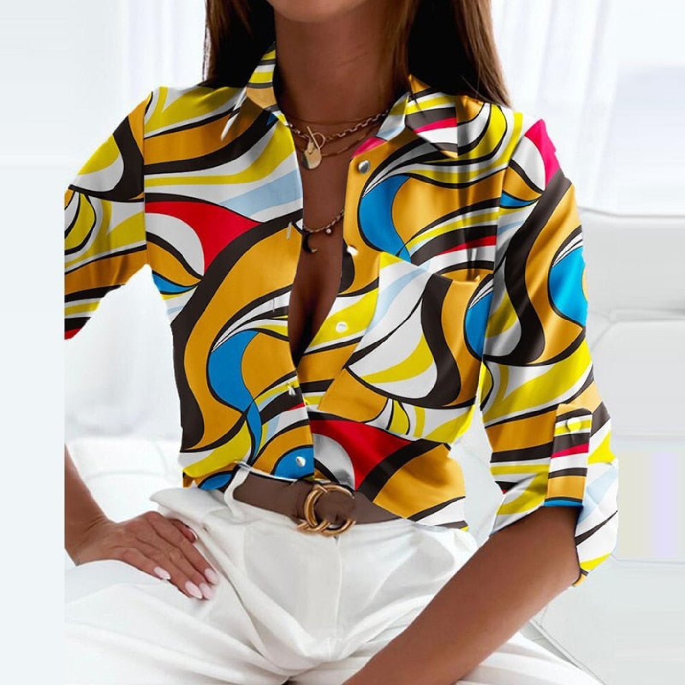 Gabriella | Blusa de botones con estampado geométrico