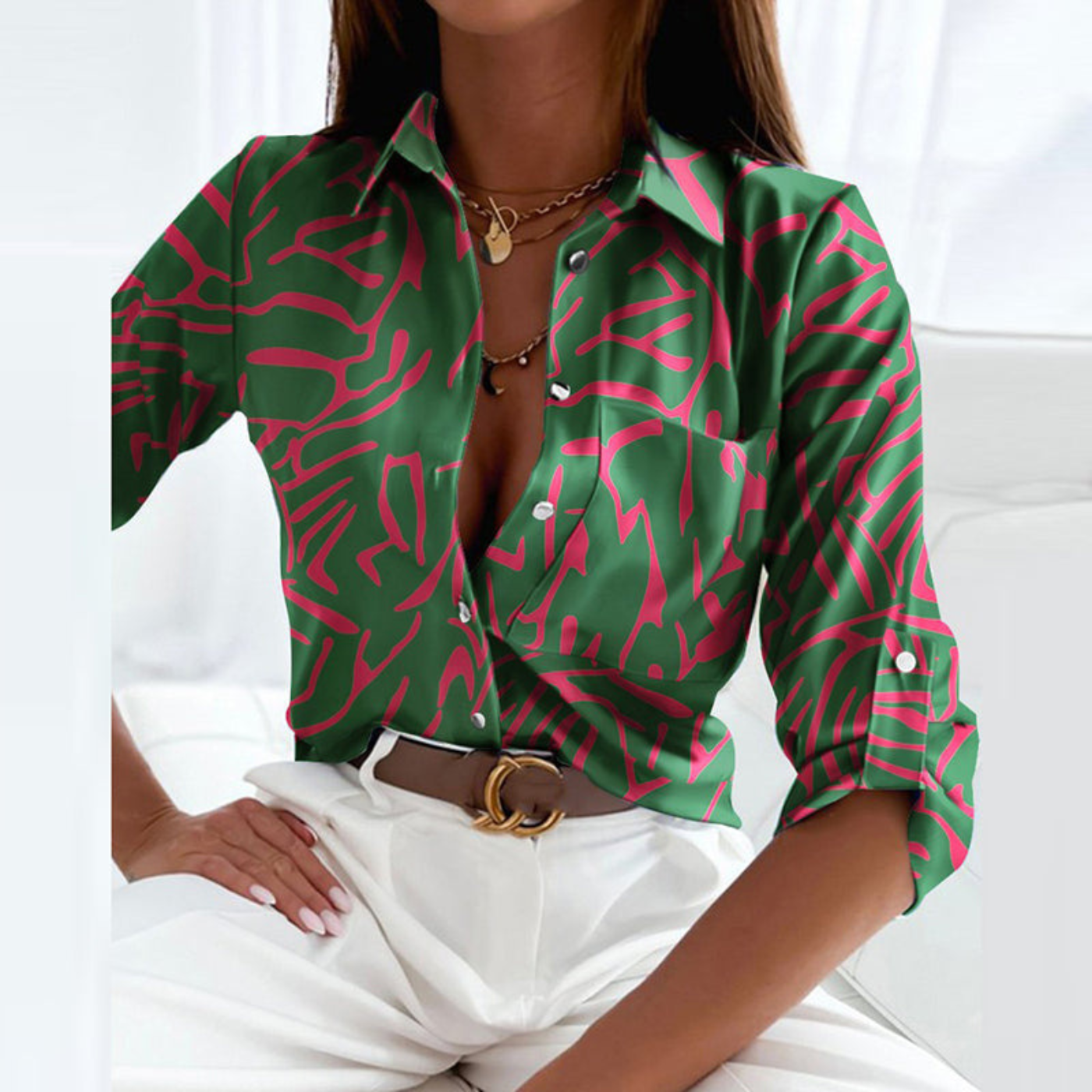 Gabriella | Blusa de botones con estampado geométrico