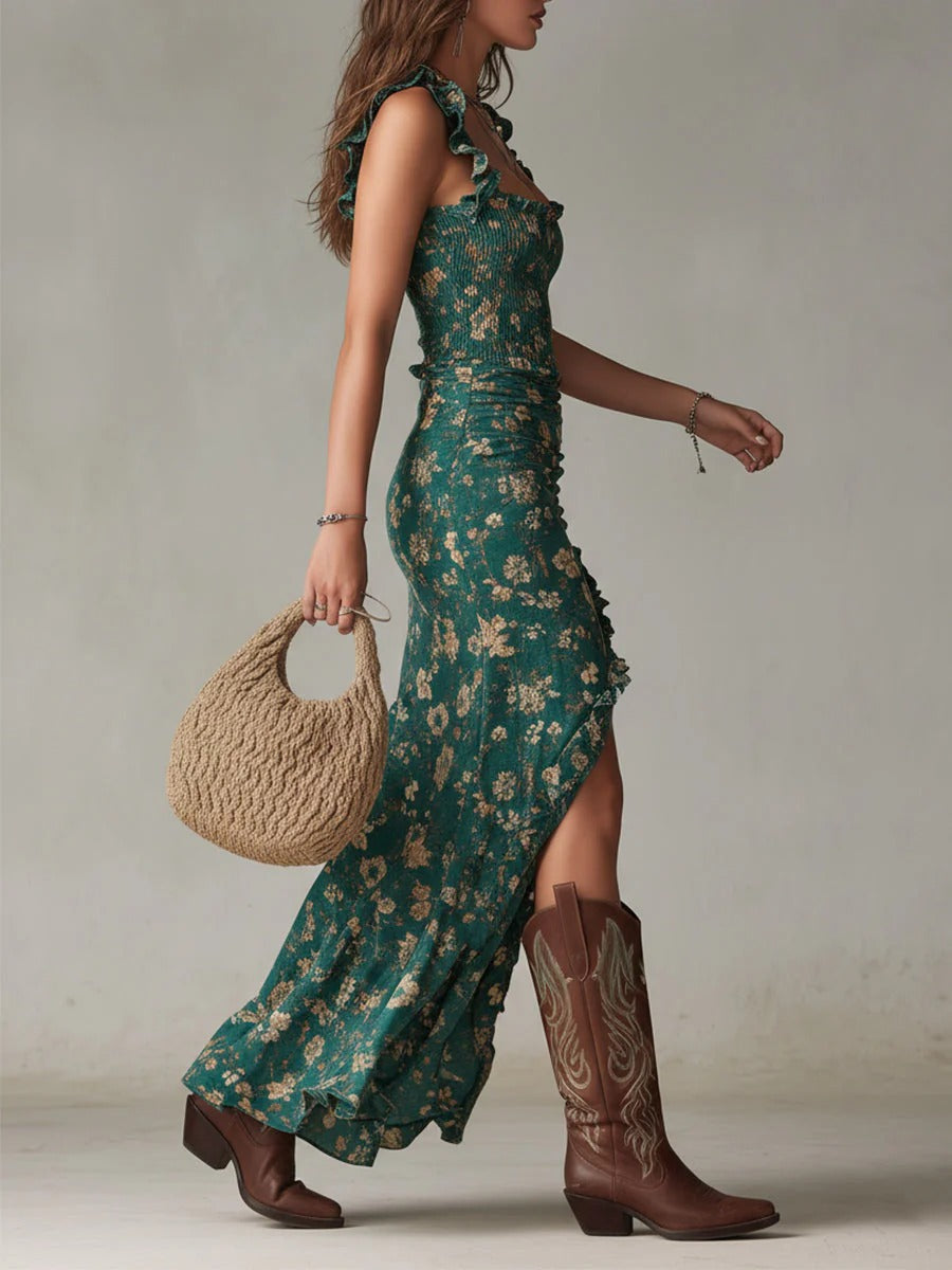 Vestido maxi – Floral boho con abertura lateral