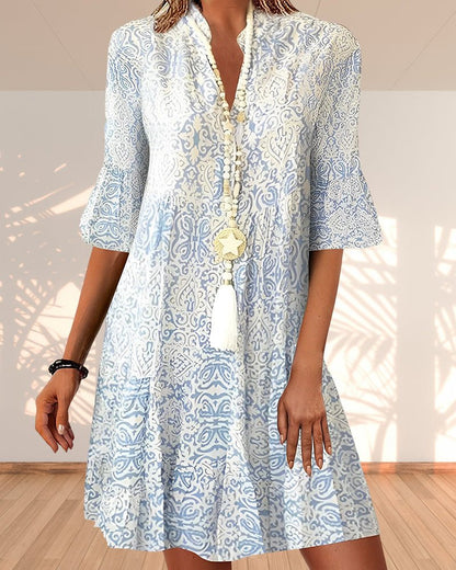 Vestido midi – Estampado paisley y manga tres cuartos