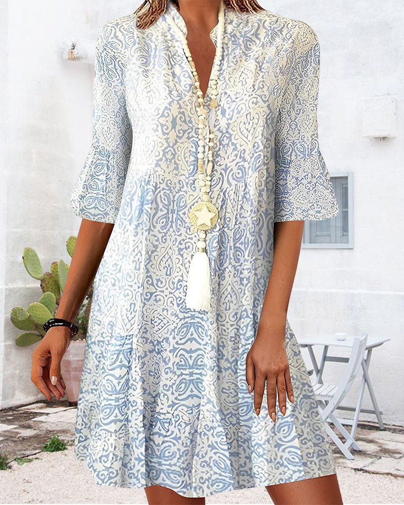 Vestido midi – Estampado paisley y manga tres cuartos