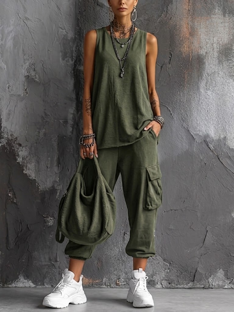 Conjunto de mujer con top sin mangas y pantalón cargo