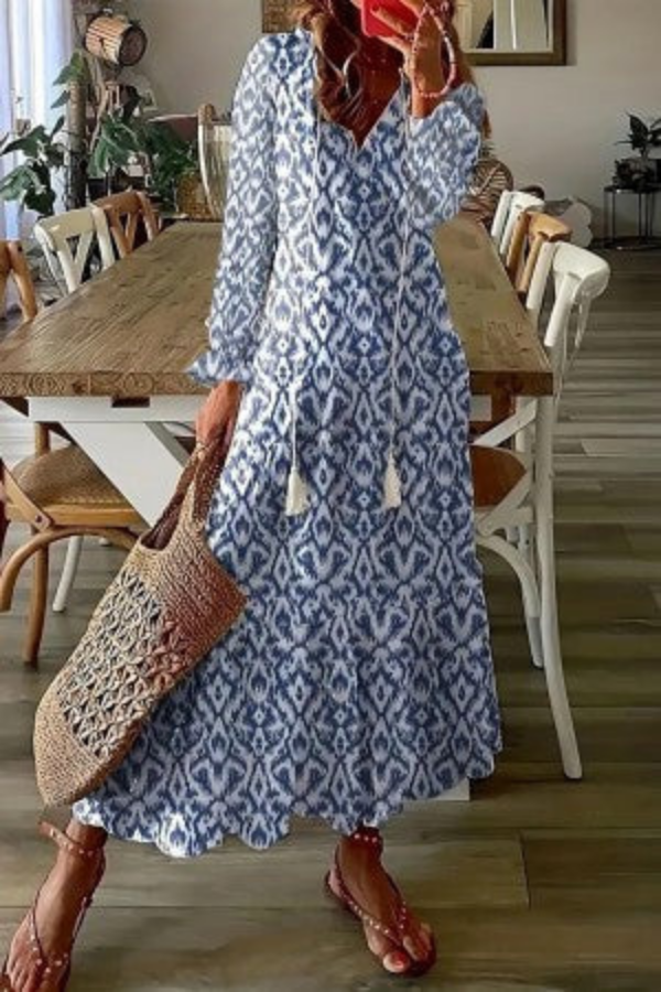 Raffaella | Vestido largo boho floral con borlas