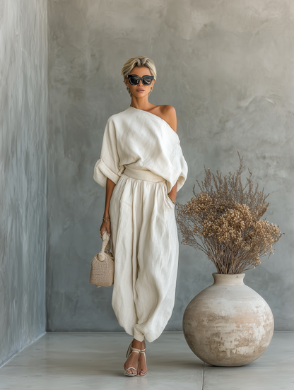 Rosalind | Conjunto de pantalón entallado con hombros descubiertos