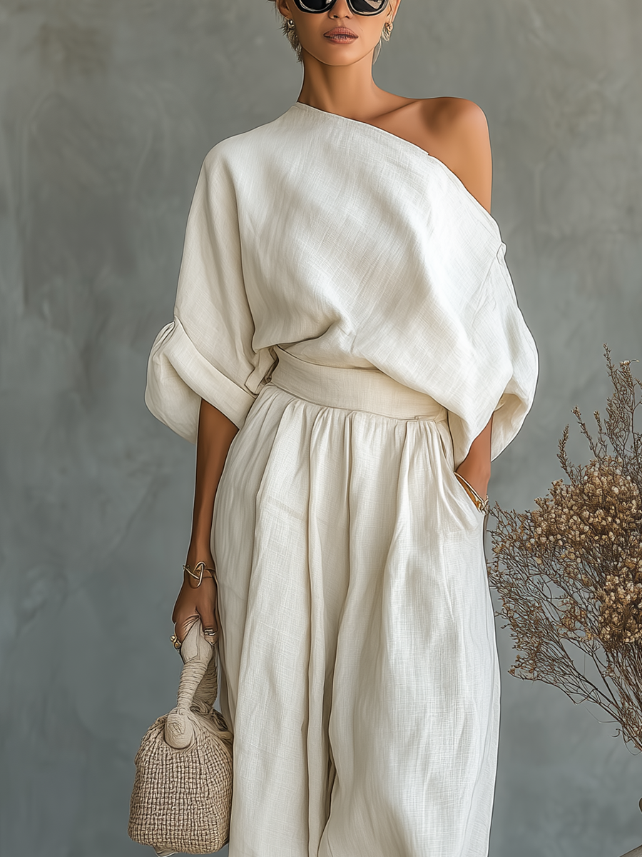 Rosalind | Conjunto de pantalón entallado con hombros descubiertos