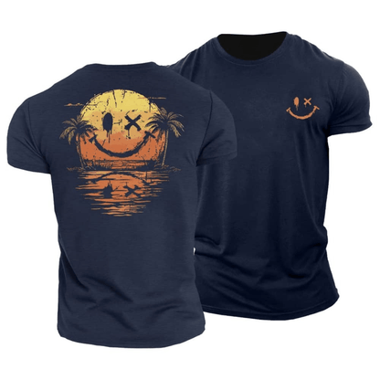 Camiseta de hombre verde con estampado smiley veraniego