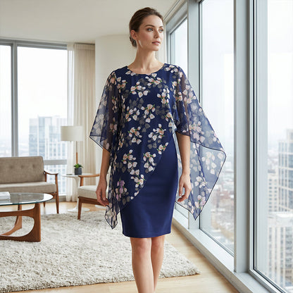 Conjunto de vestido para mujer con sobrecapa floral de chiffon