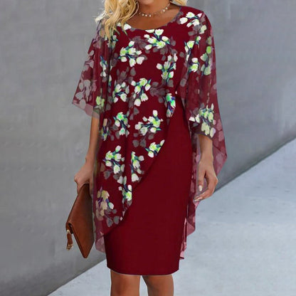 Conjunto de vestido para mujer con sobrecapa floral de chiffon