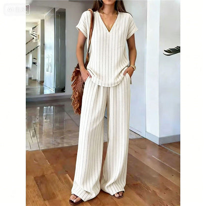 Conjunto de dos piezas para mujer con estampado bohemio y pantalón ancho