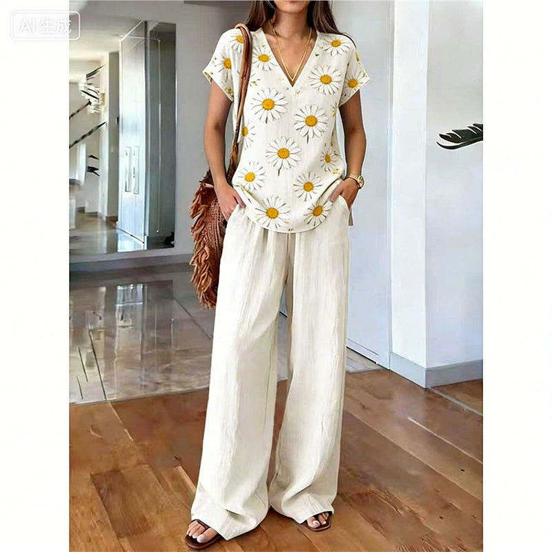 Conjunto de dos piezas para mujer con estampado bohemio y pantalón ancho