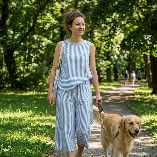 Conjunto de viscosa a rayas con pantalón capri casual verano