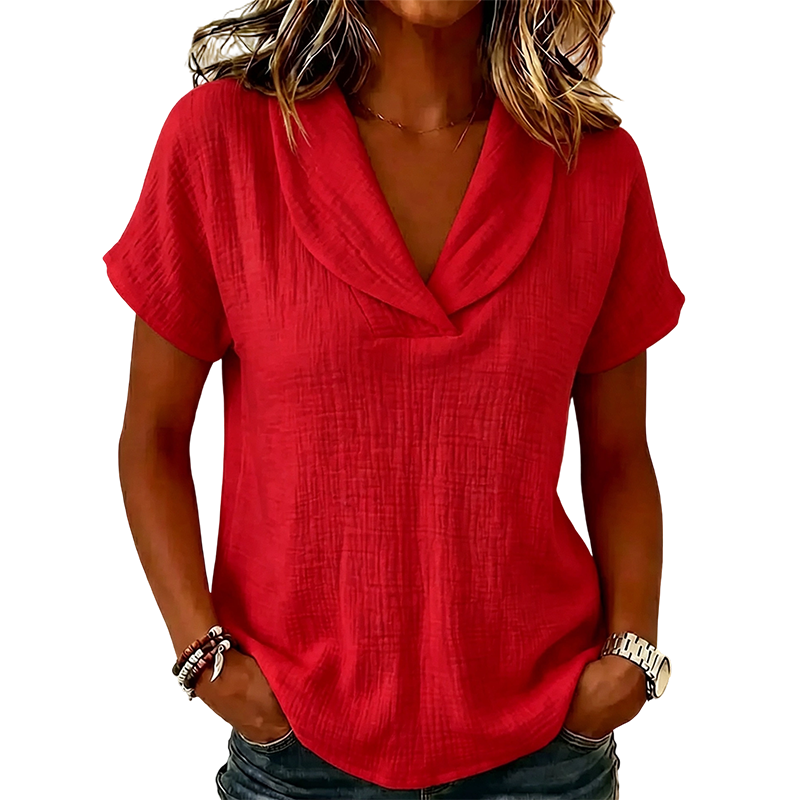 Camiseta de mujer con cuello en V y tejido texturizado