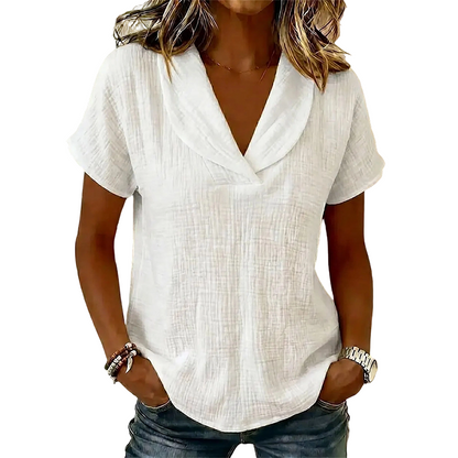 Camiseta de mujer con cuello en V y tejido texturizado