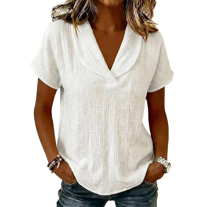 Camiseta de mujer con cuello en V y tejido texturizado