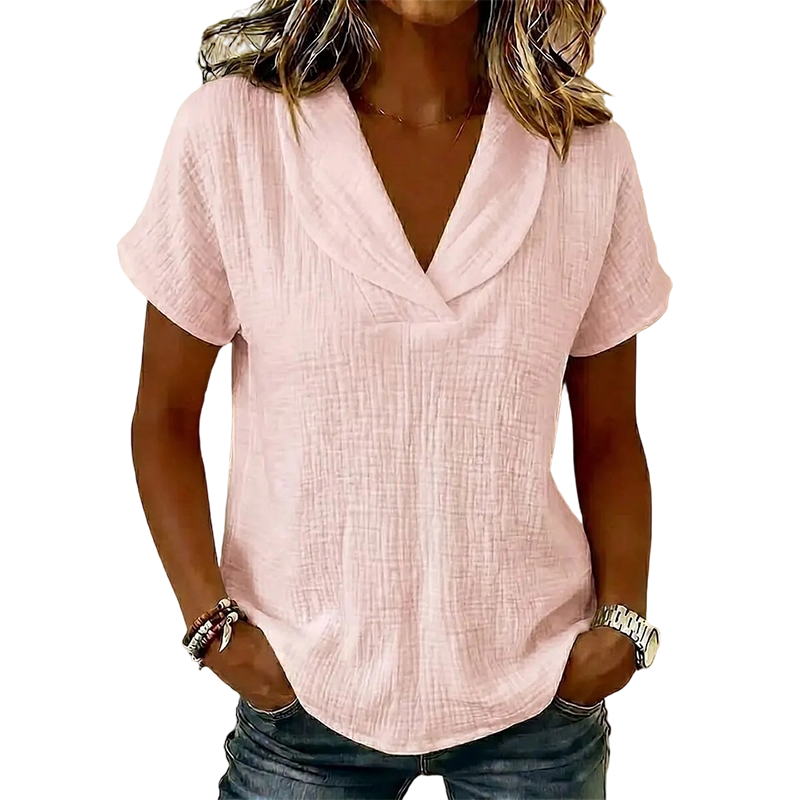 Camiseta de mujer con cuello en V y tejido texturizado