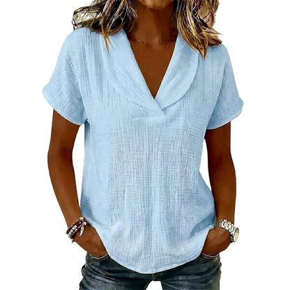 Camiseta de mujer con cuello en V y tejido texturizado