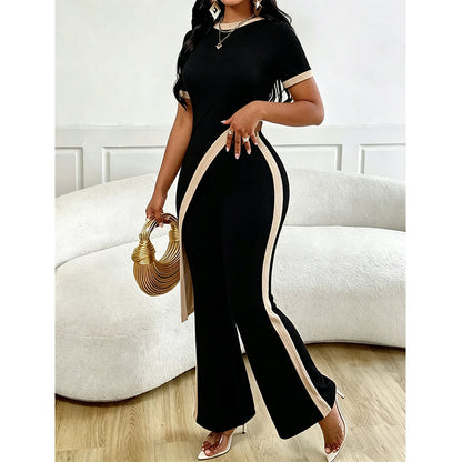Conjunto de mujer asimétrico con pantalón acampanado de contraste