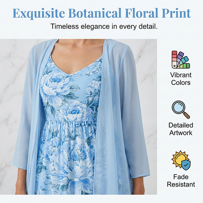 Conjunto floral para mujer con vestido y cárdigan ligero