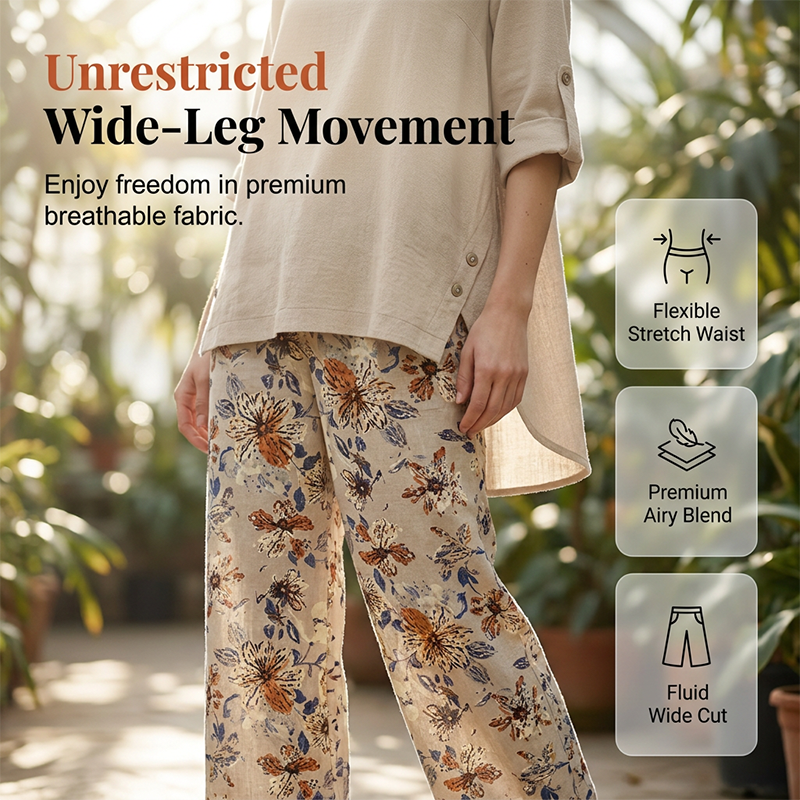 Conjunto mujer algodón lino con blusa amplia y pantalón floral