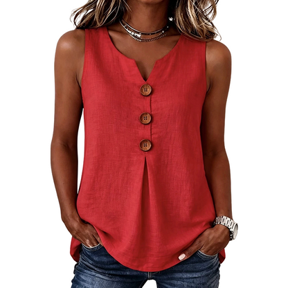 Blusa poliéster elastano sin mangas con botones casual verano