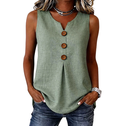 Blusa poliéster elastano sin mangas con botones casual verano