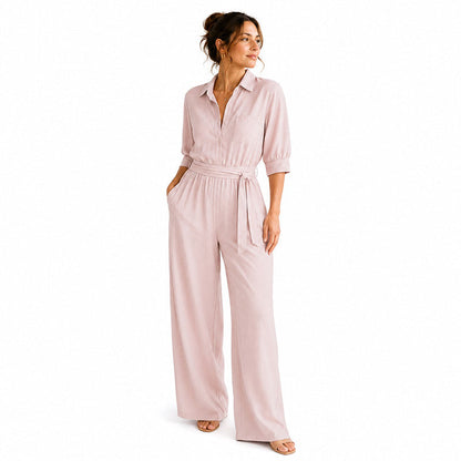 Mono camisero de mujer con cinturón y pantalón ancho