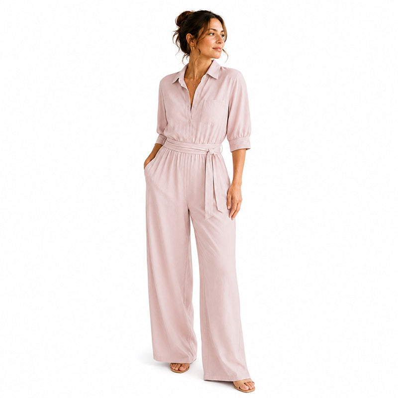 Mono camisero de mujer con cinturón y pantalón ancho