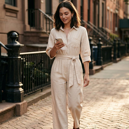 Mono camisero de mujer con cinturón y pantalón ancho