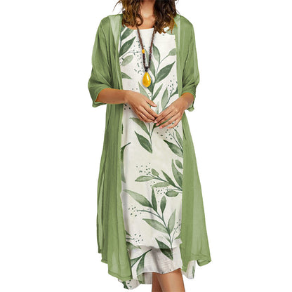 Conjunto de vestido floral para mujer con chaqueta ligera