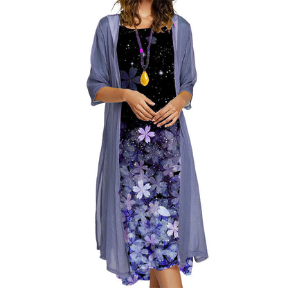 Conjunto de vestido floral para mujer con chaqueta ligera