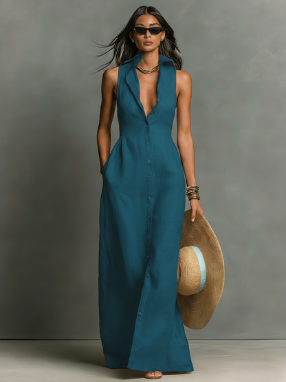 Ulla | Blusa camisera sin cuello y sin mangas