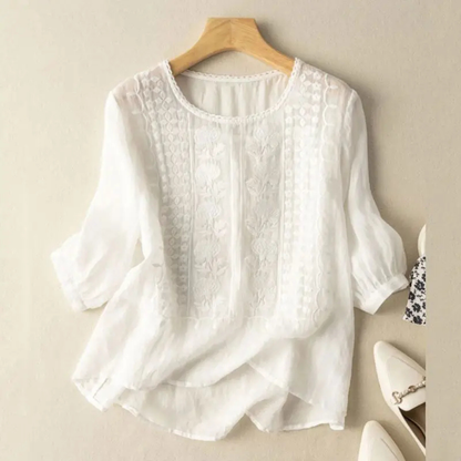 Waltraud | Blusa bordada de manga tres cuartos