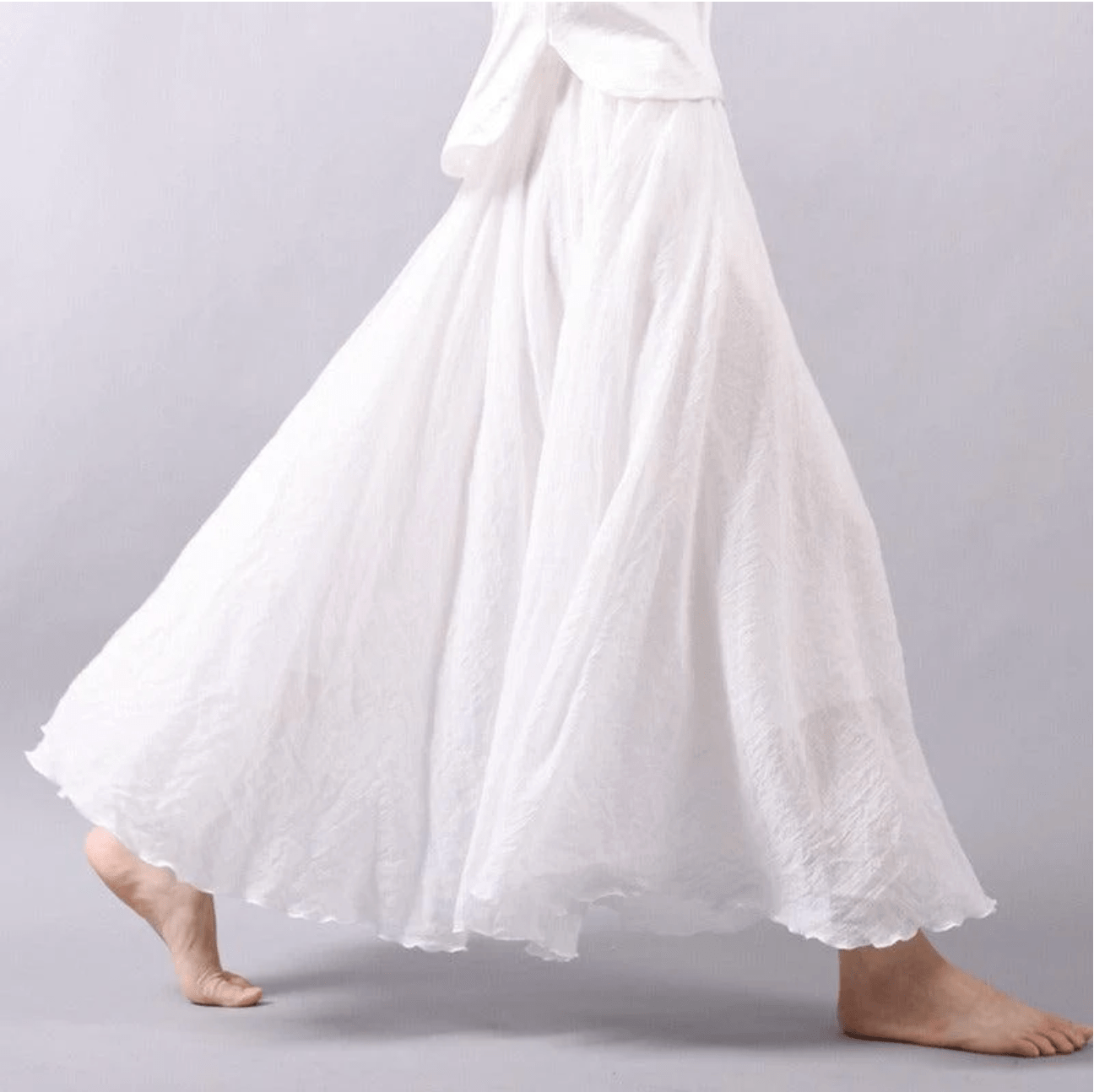 Falda maxi bohemia de lino para mujer con cintura elástica y bajo acampanado