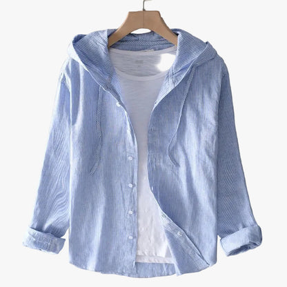 Camisa informal de lino para mujer con capucha y botones delanteros