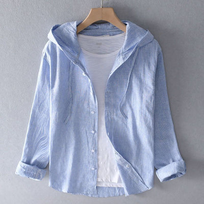 Camisa informal de lino para mujer con capucha y botones delanteros