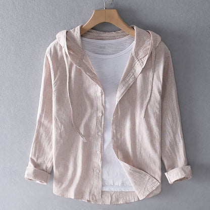 Camisa informal de lino para mujer con capucha y botones delanteros