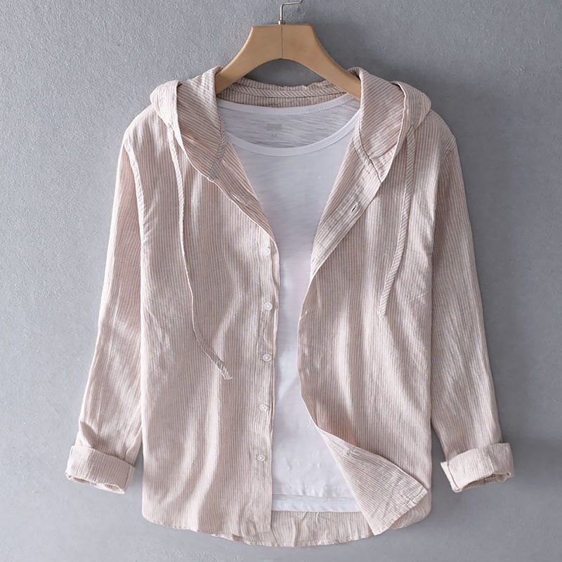 Camisa informal de lino para mujer con capucha y botones delanteros