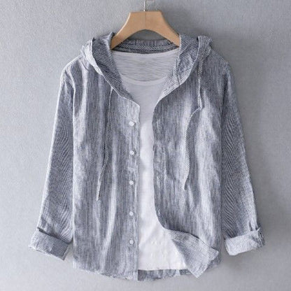 Camisa informal de lino para mujer con capucha y botones delanteros