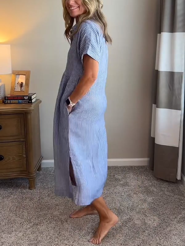 Vestido midi casual de tejido plano para mujer con cuello y tapeta de botones
