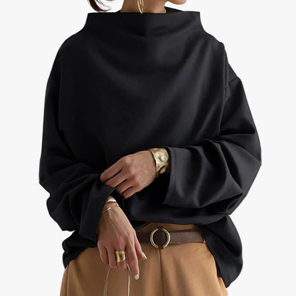 Top de punto para mujer con cuello alto y hombros caídos
