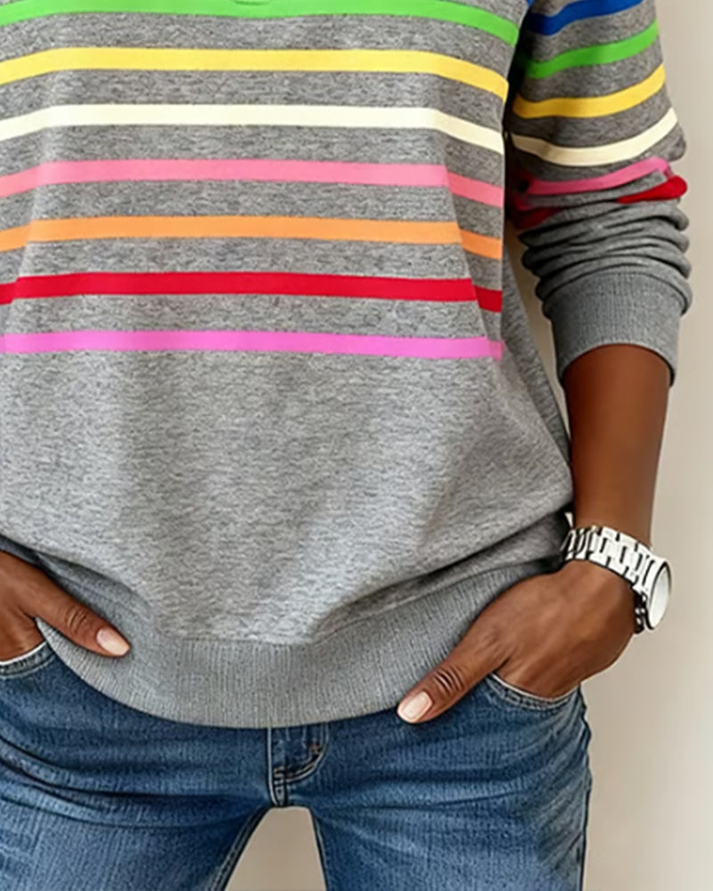 Jersey de punto para mujer con cremallera de un cuarto y franjas